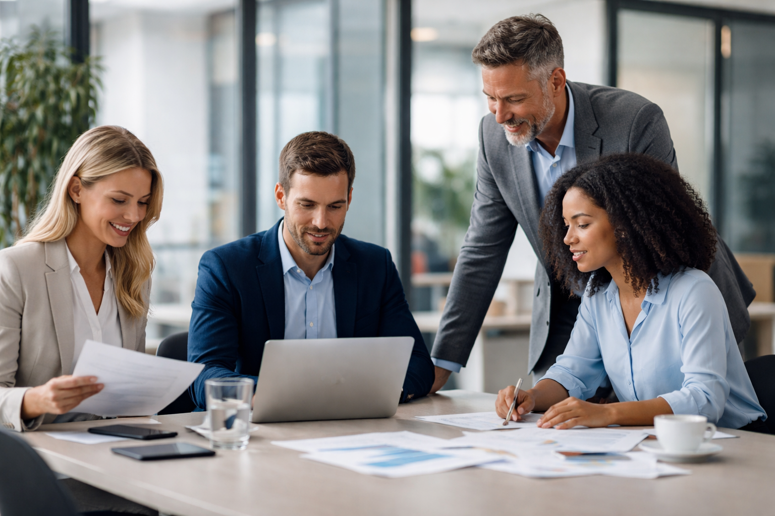 HR professionals collaborating in a modern office environment
